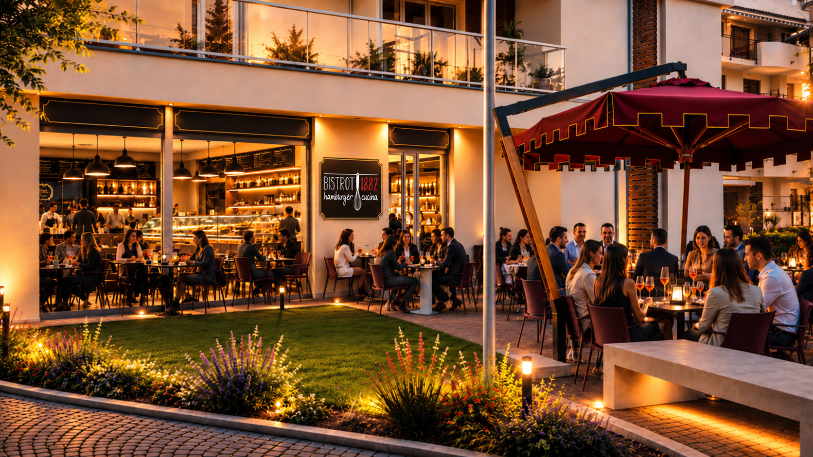 Aperitivo all'esterno ai tavoli del Bistrot 1882 di Arcore,